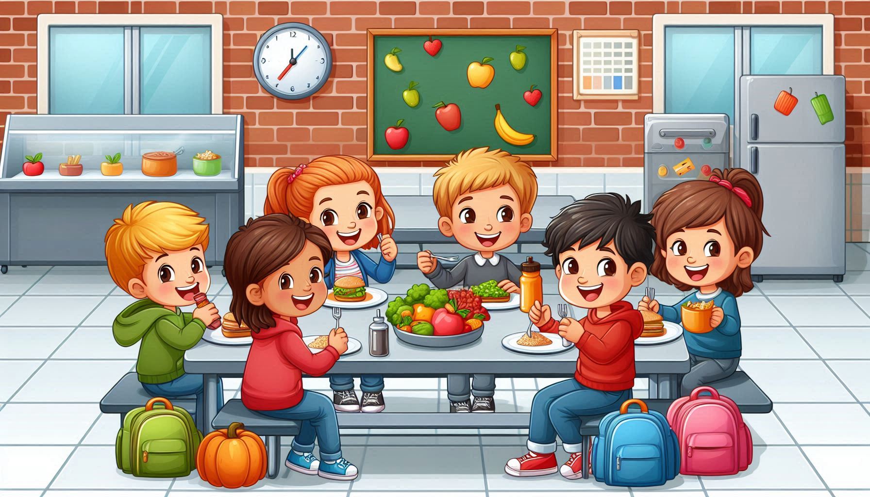 Immagine di copertina di bambini che mangiano in una mesna scolastica