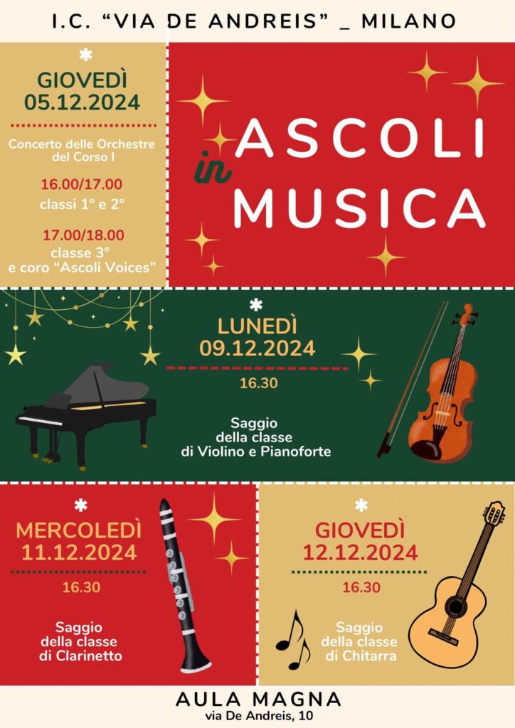 Locandina per i concerti di Natale del plesso Ascoli